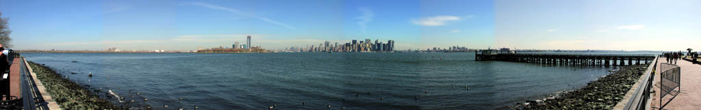 Ultra wide Panorama of Manhattan skyline, view from Liberty Island