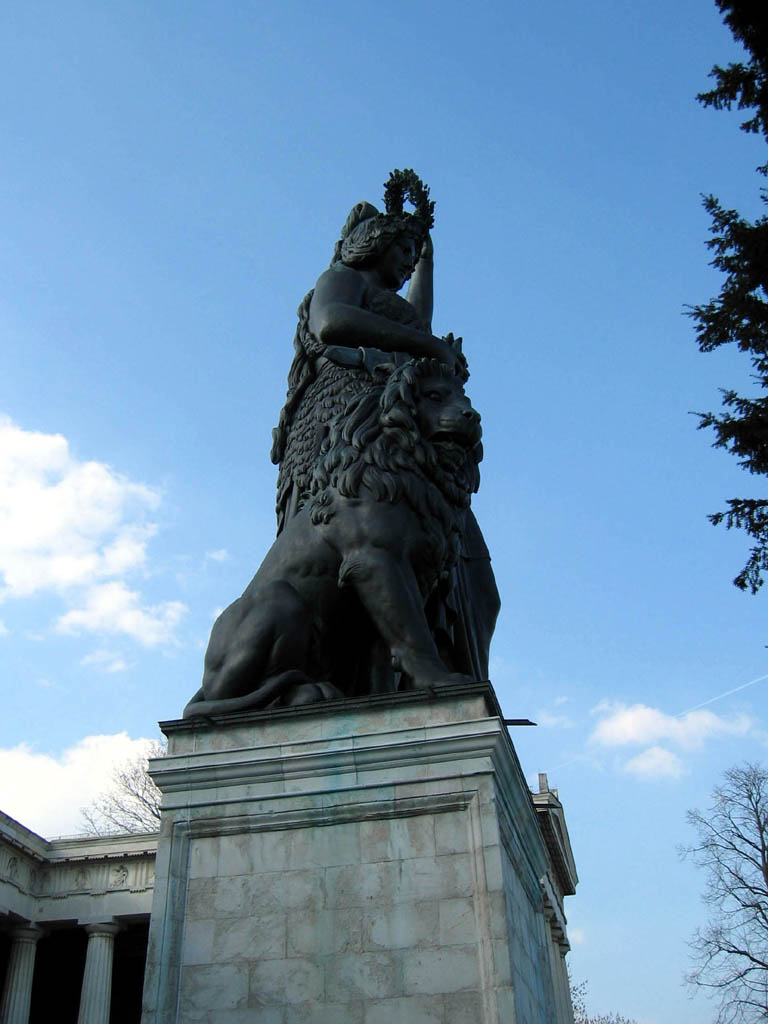 Closeup of Bavaria (18.52m tall) with lion