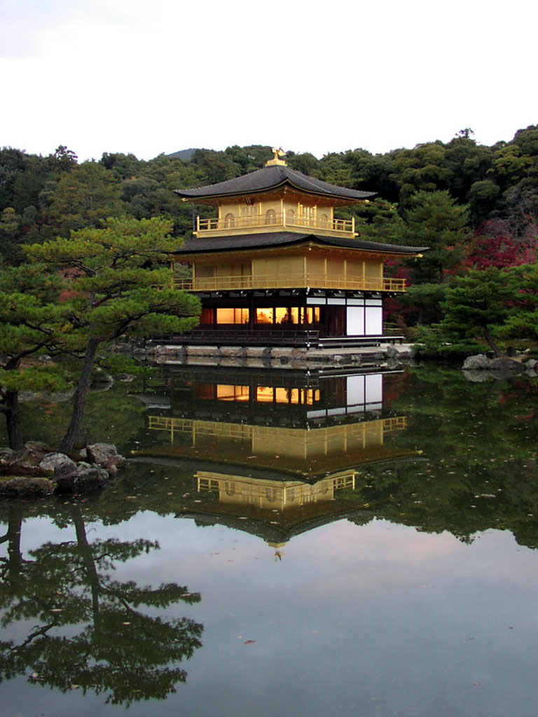 Rokuon-ji, aka Kinkauku-ji (The Golden Pavilion), reflection in Kyokochi pond