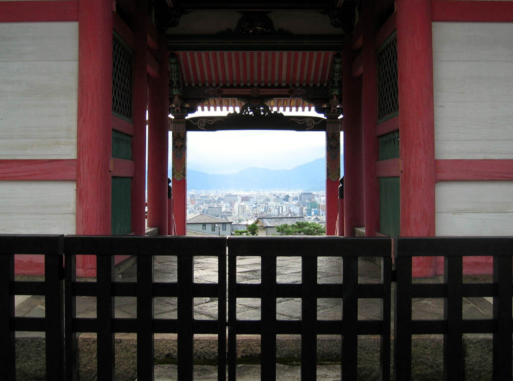 Kyomizu-dera - View through Sai-mon gate towards Kyoto