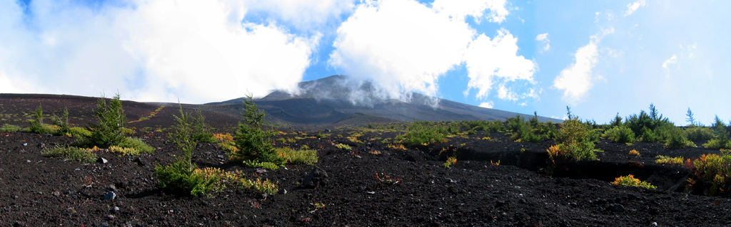 Mt. Fuji - Panorama of summit through the clouds