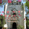 Festivities at an old church during Dia de los Muertos (Day of the Dead)