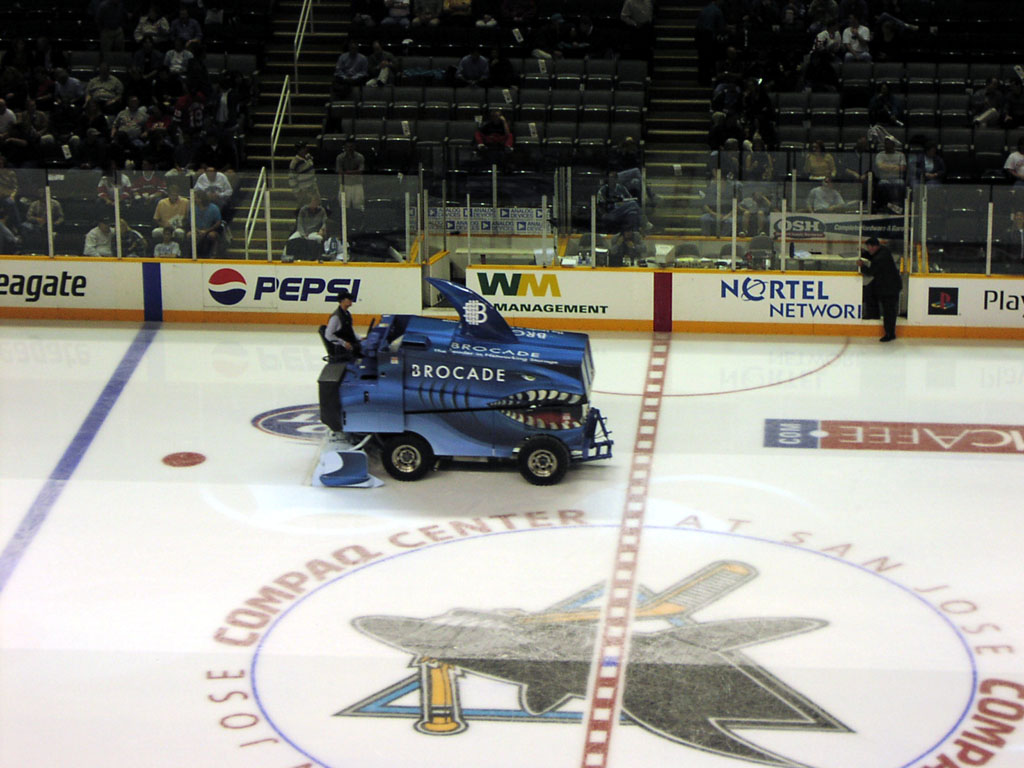 San Jose Arena - The Brocade Zamboni finishes up the ice