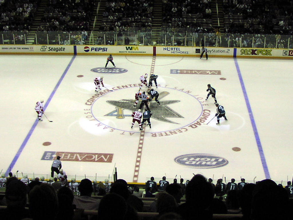 San Jose Arena - The ref drops the puck to start the game