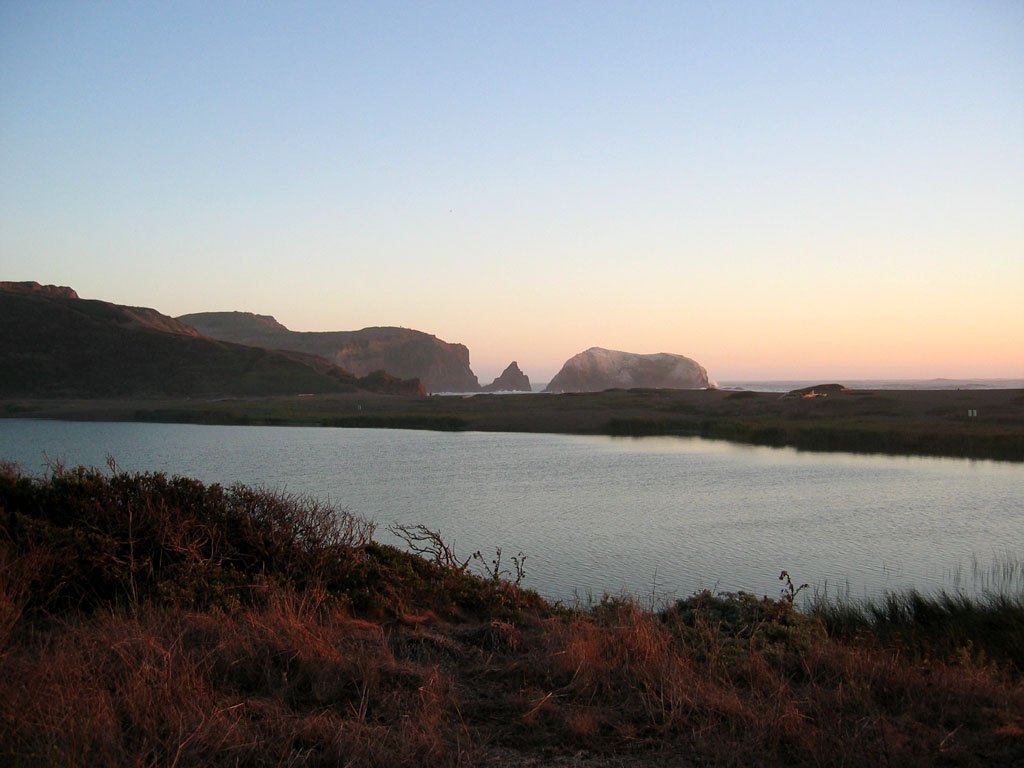 Rodeo Beach - Bird Island rises behind beach and Rodeo Lagoon