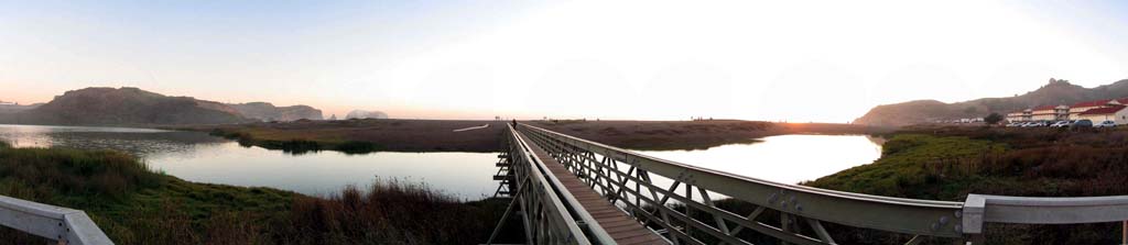 Rodeo Beach - Panorama of footbridge, lagoon, and beach area
