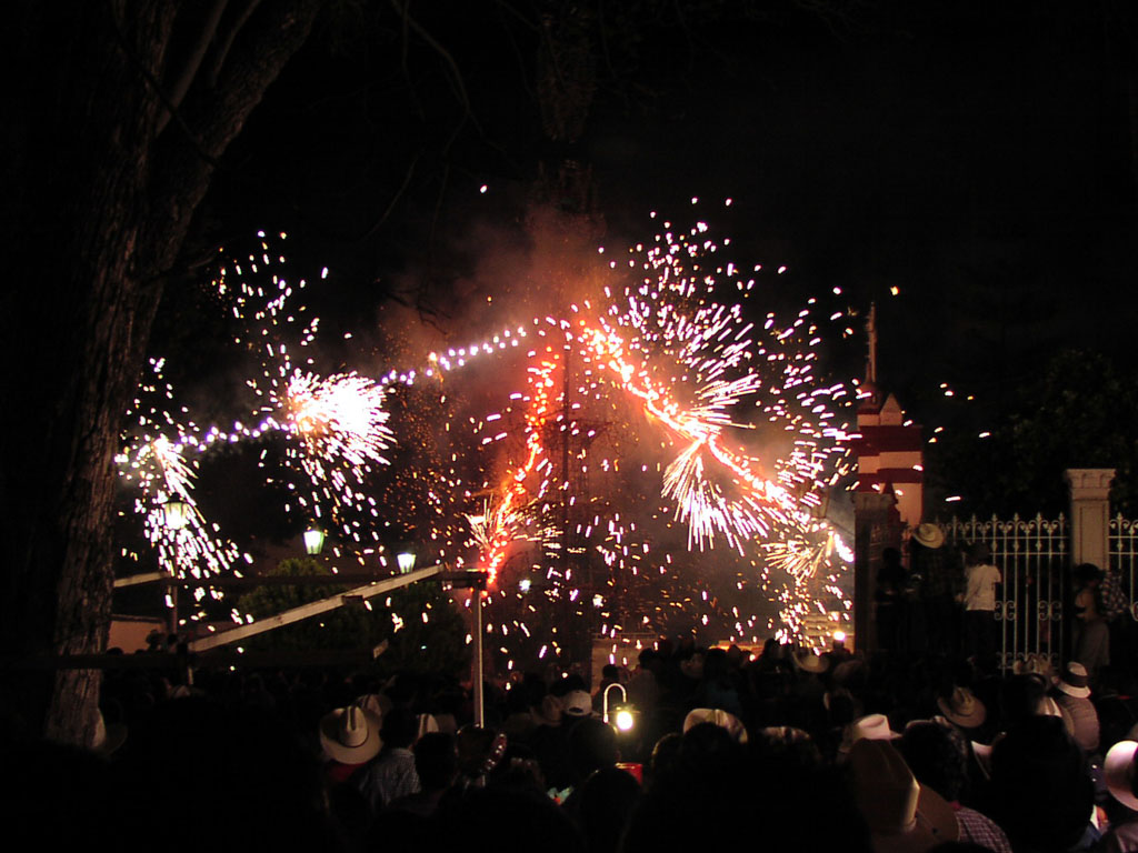 The local fireworks get started by the lighting of El Castillo