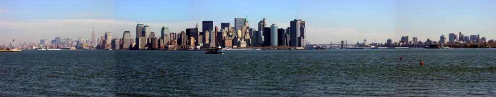 Panorama of Manhattan skyline, view from Liberty Island