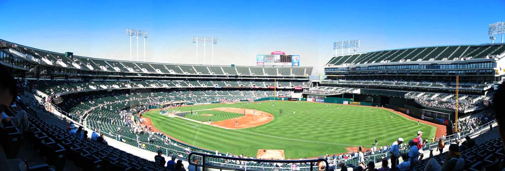 Oakland, CA - Panorama of the Coliseum bofore an A's and Mariners game