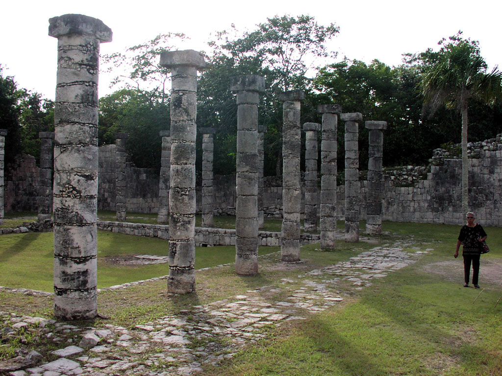 Standing columns give idea of the building scale at Chichen Itza