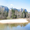 Panorama of valley pond below Yosemite Falls