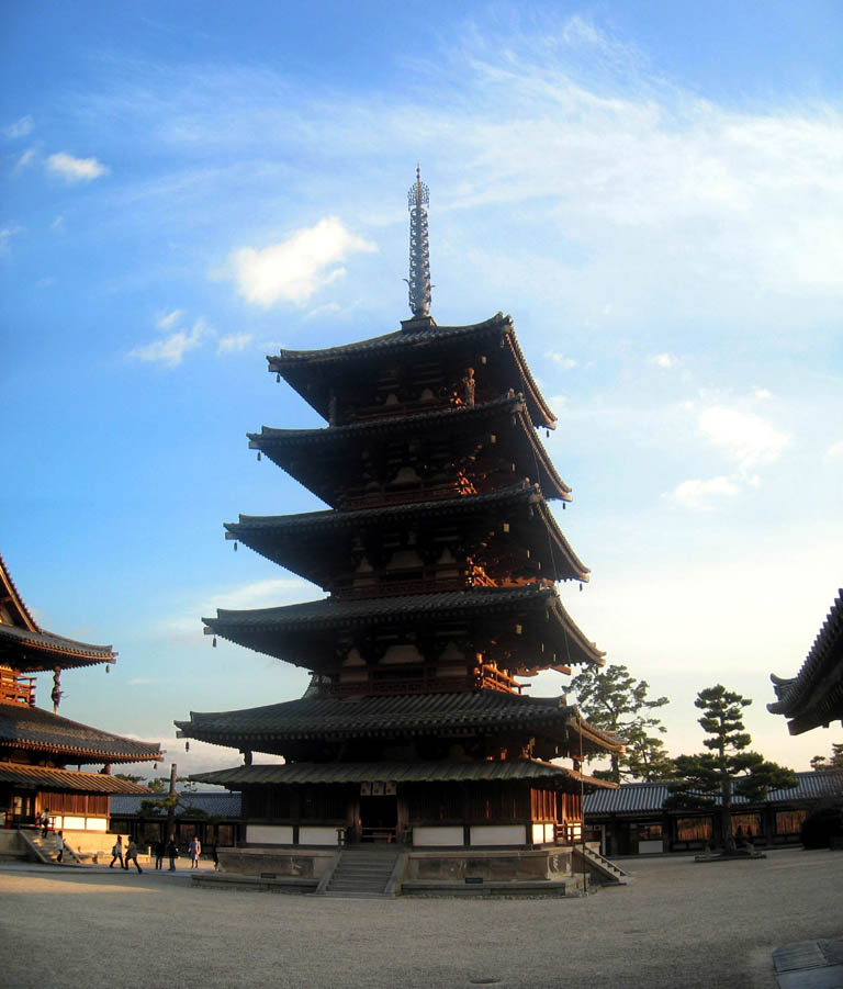 Horyuji Western Precinct - panorama of Gojunoto (5 Story Pagoda)