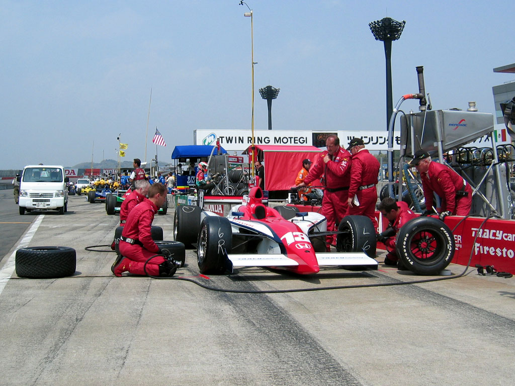 Indy 300 - The #13 pit crew practicing its pit stop routine