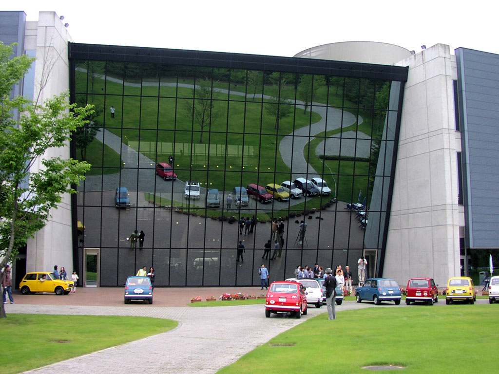 Honda Collection Hall - Cars reflected perfectly against a glass wall