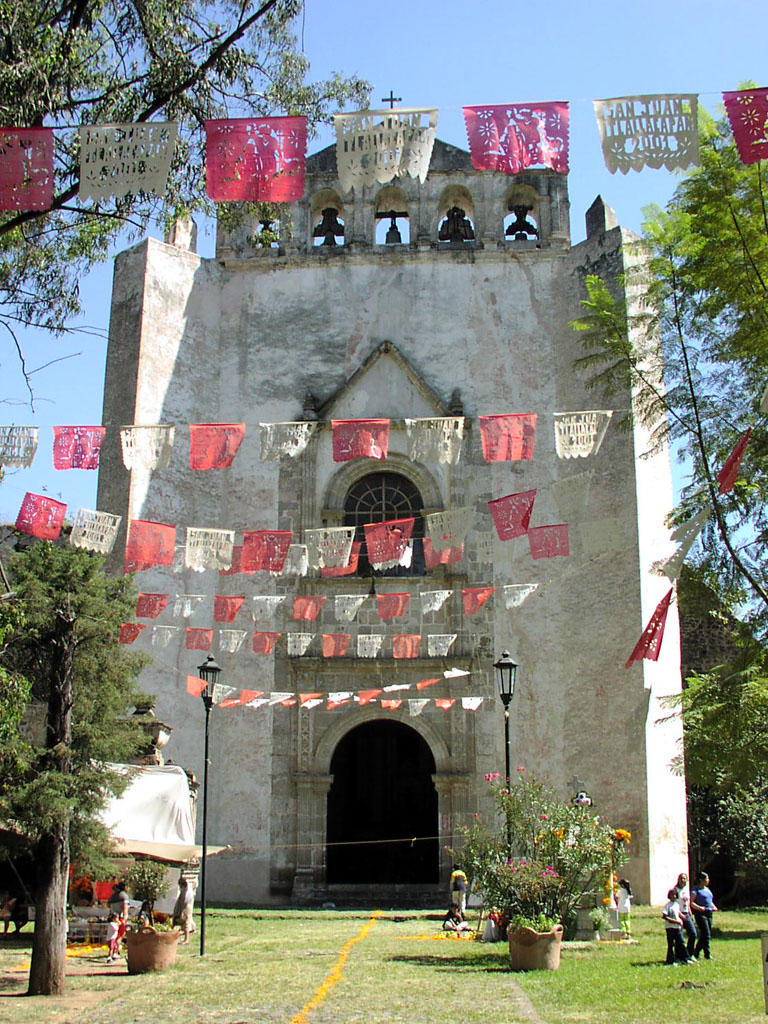 Festivities at an old church during Dia de los Muertos (Day of the Dead)
