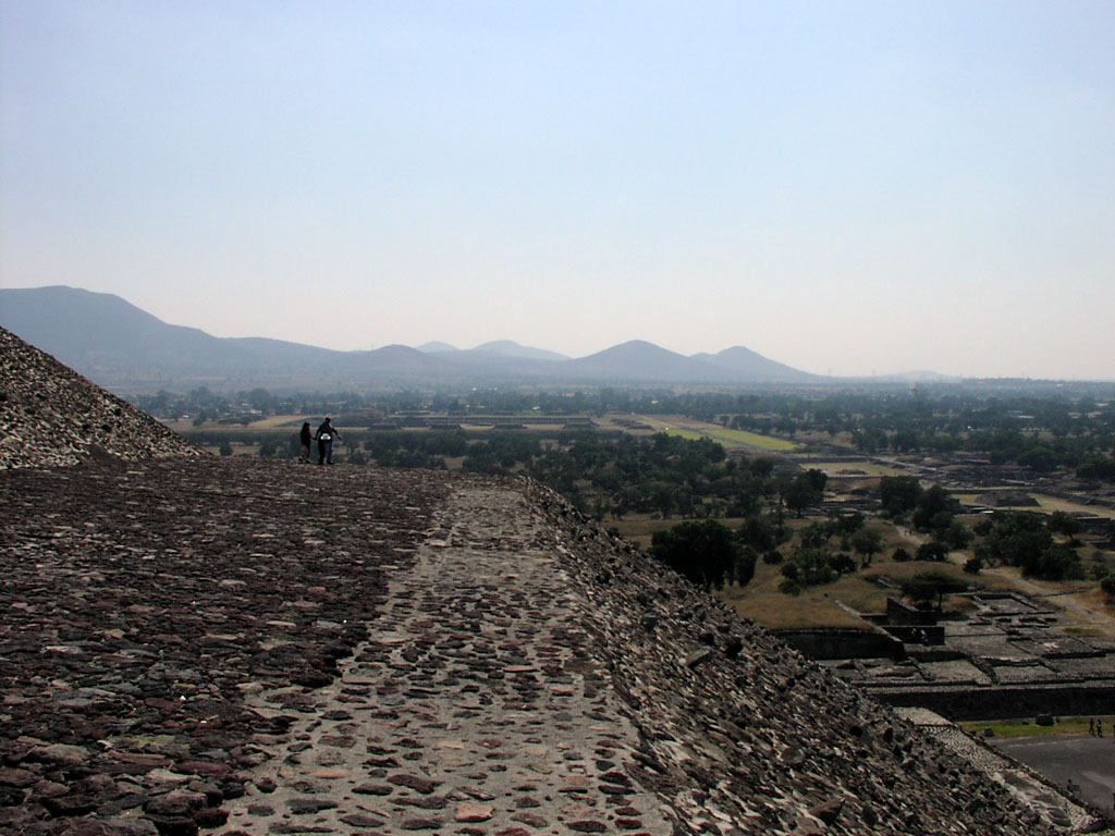 View from the Pyramid of the Sun, towards high mountains near Mexico City