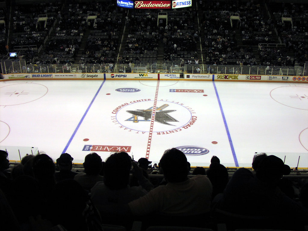San Jose Arena - The Arena ice is clean and shiny; game on!