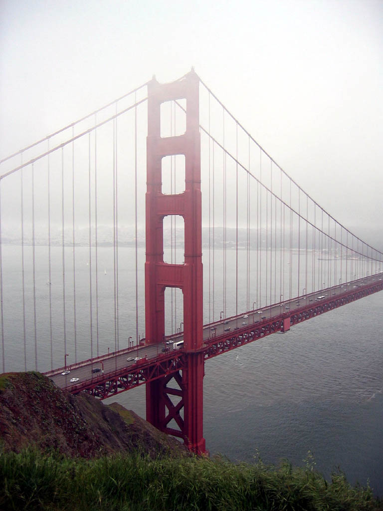 The Golden Gate Bridge - Portrait panorama of North Tower from Spencer Battery