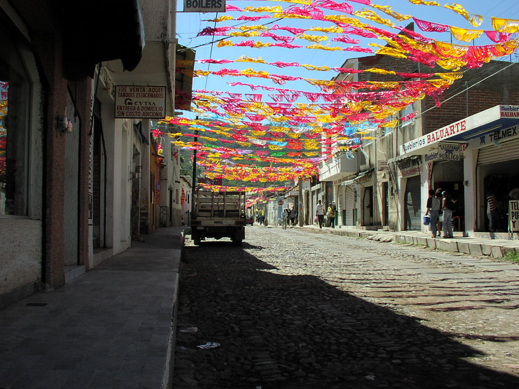 A decorated street awaits the festivities